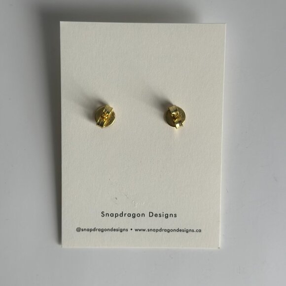 Gold Bar Stud Earrings with Brown Gemstone - Picture 7 of 7